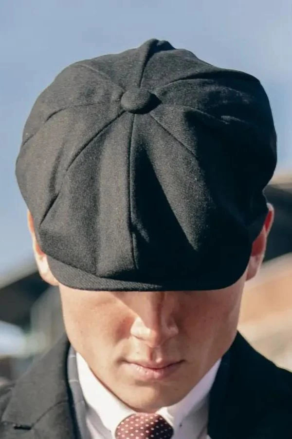 Gamble & Gunn Shelby – Casquette Gavroche Homme Imperméable Hiver Chevrons Noirs