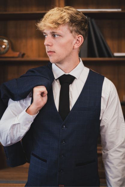 CASTLESON – Gilet Corporal à Carreaux Bleu Marine