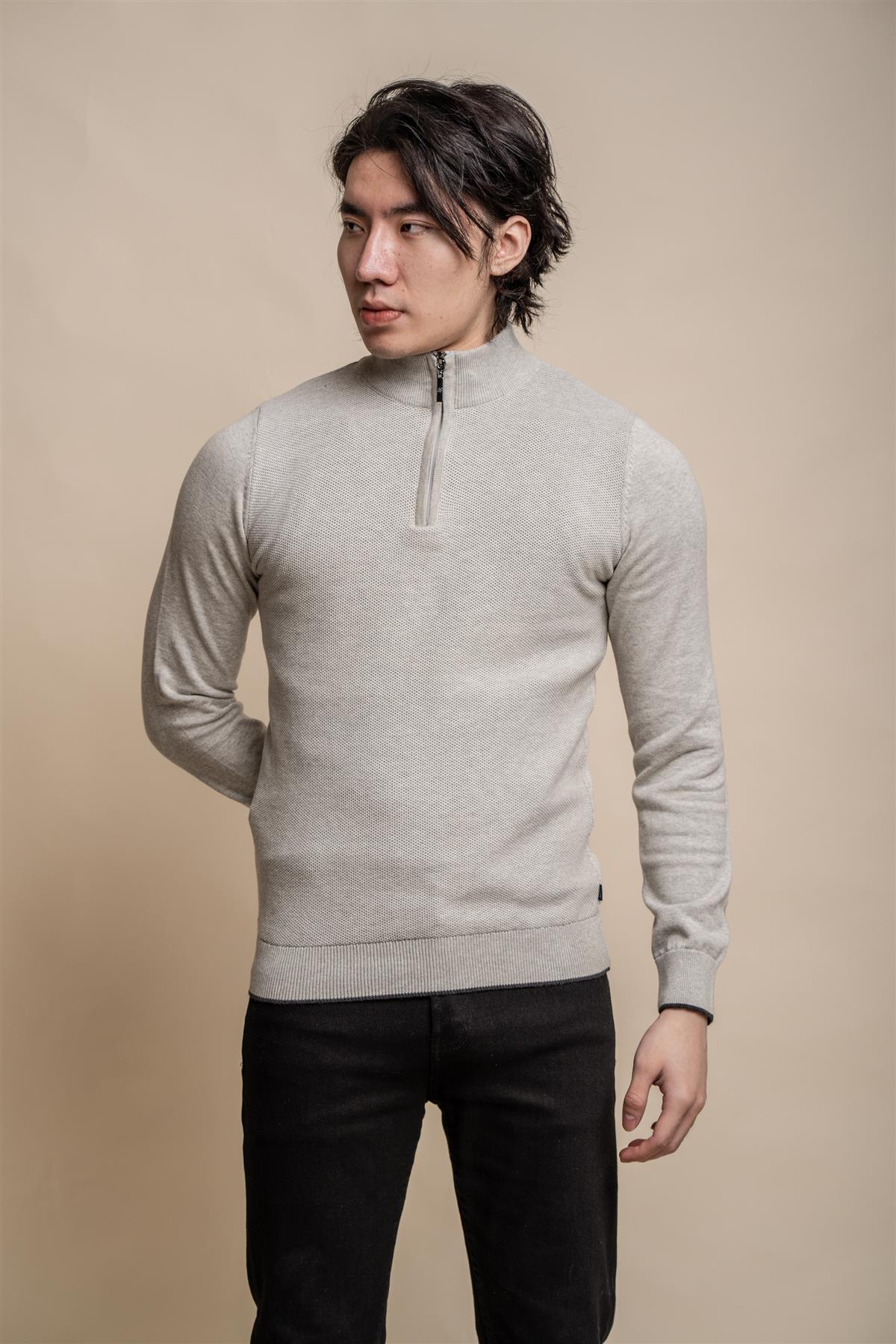 Kyle Mid Grey - Pull pour hommes avec fermeture éclair - Cavani