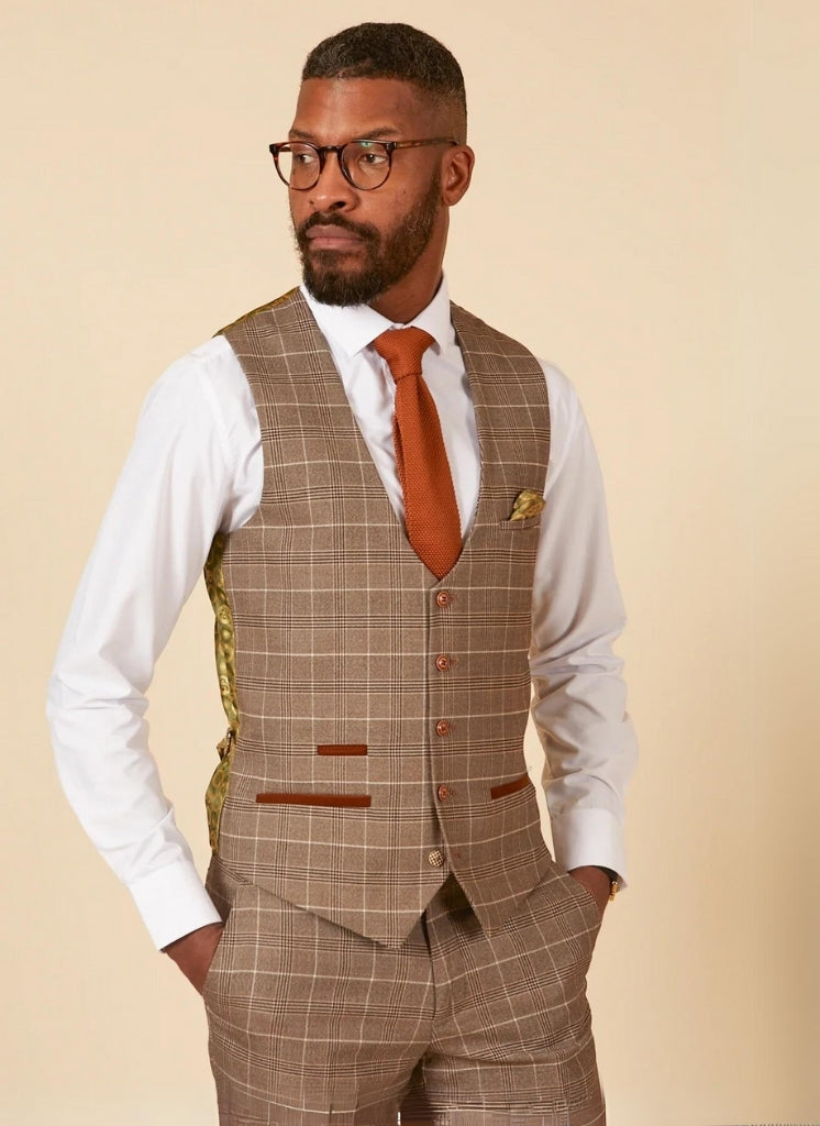 Marc Darcy - Gilet à Motif Carreaux Beige Ray Tan