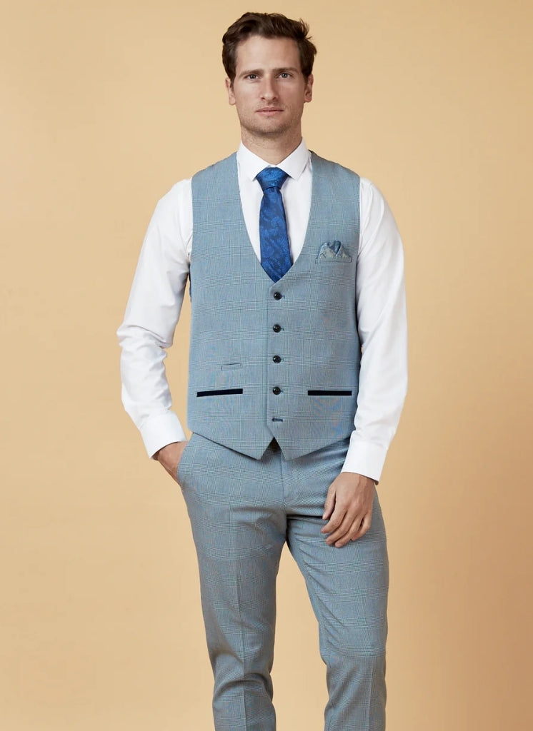 Marc Darcy - Gilet à Motif Carreaux Bleu Clair Bromley Ciel