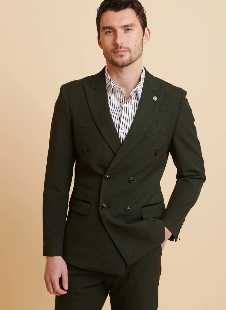 Marc Darcy - Blazer à Carreaux Bromley Vert Olive Double Breasted