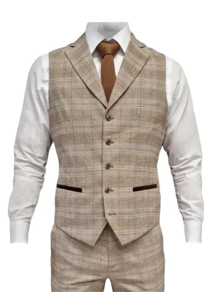 TAVERNY - Gilet Geruit Beige - 1