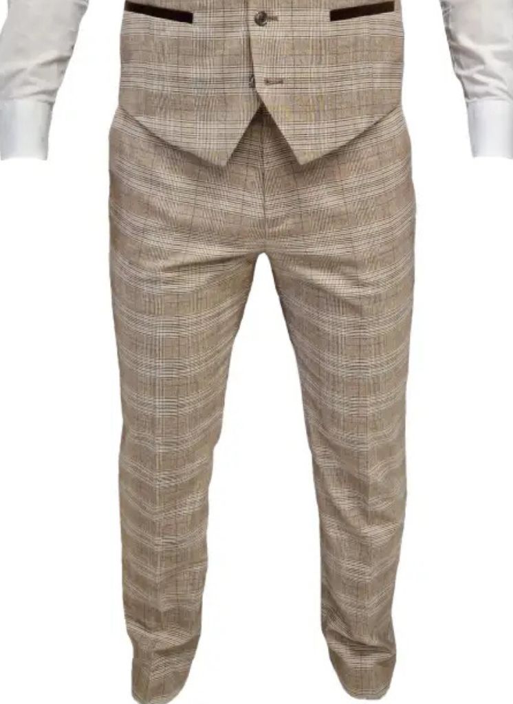 TAVERNY - Pantalon Geruit Beige - 1