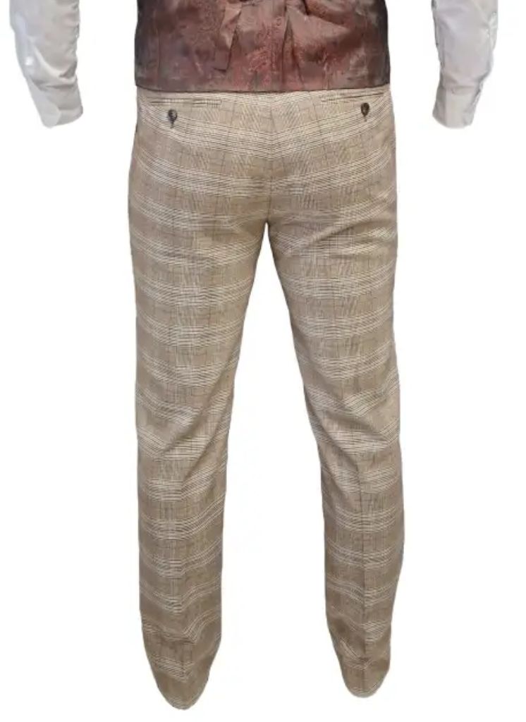 TAVERNY - Pantalon Geruit Beige - 2