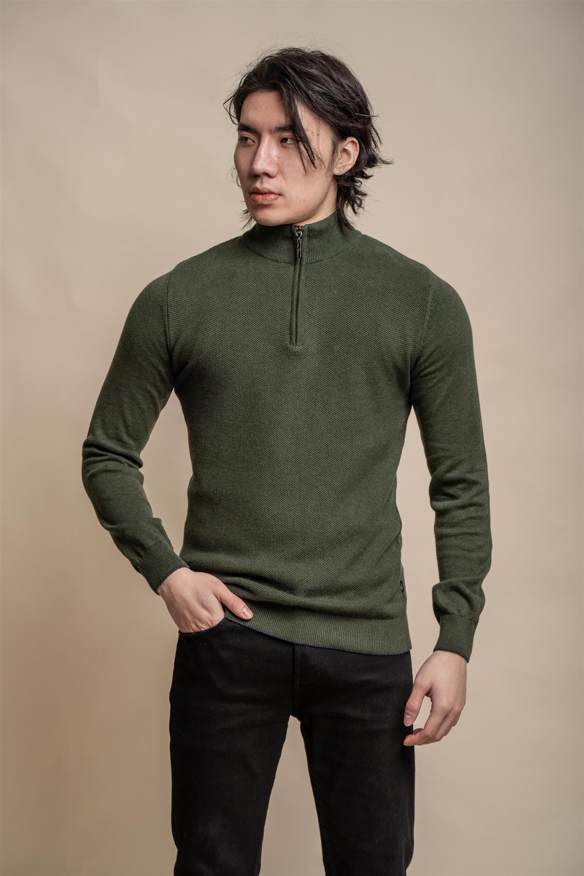 Kyle Olive Green - Pull pour hommes avec fermeture éclair - Cavani