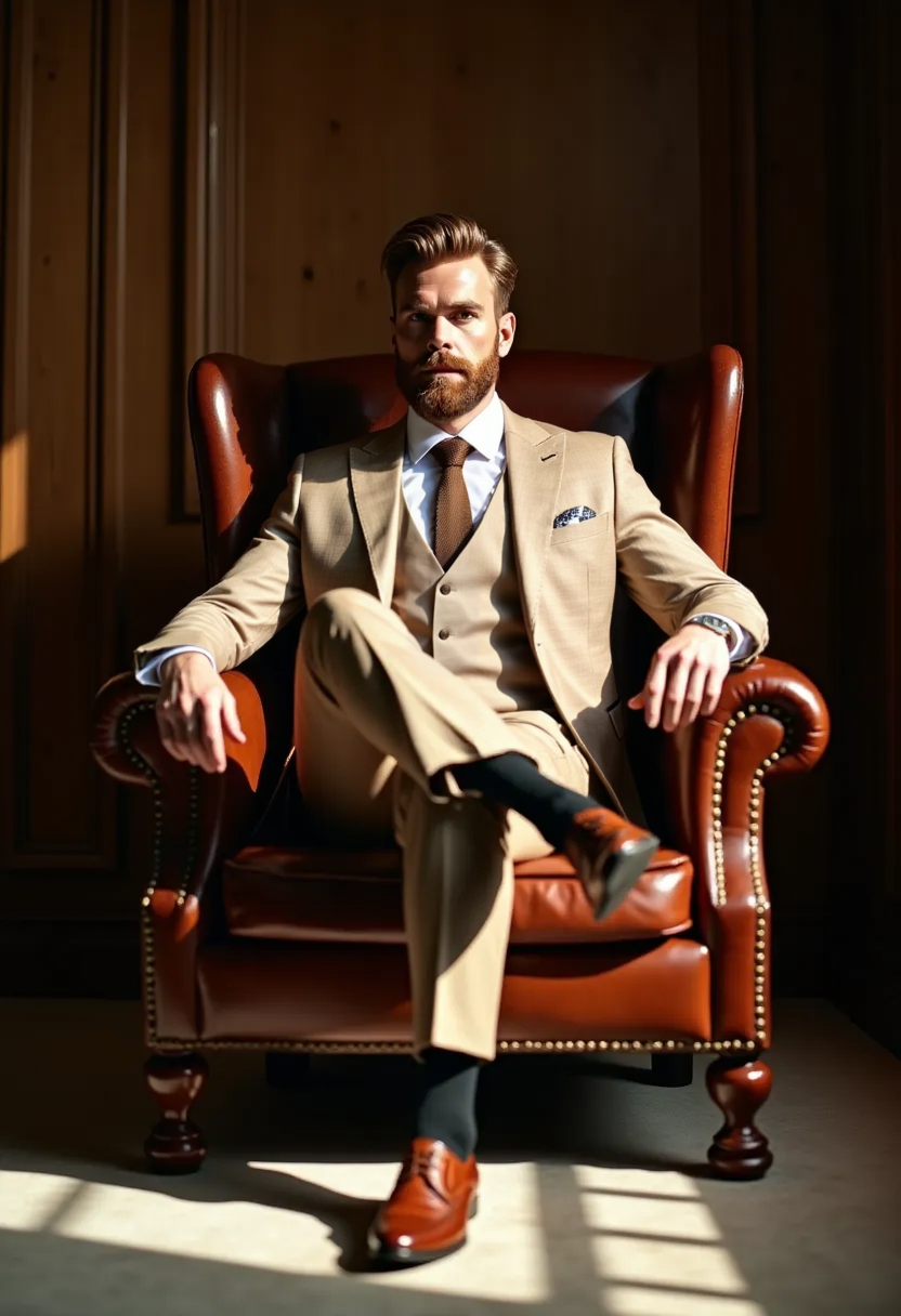 CASTLESON Major - Costume Trois Pièces Pour Hommes Beige