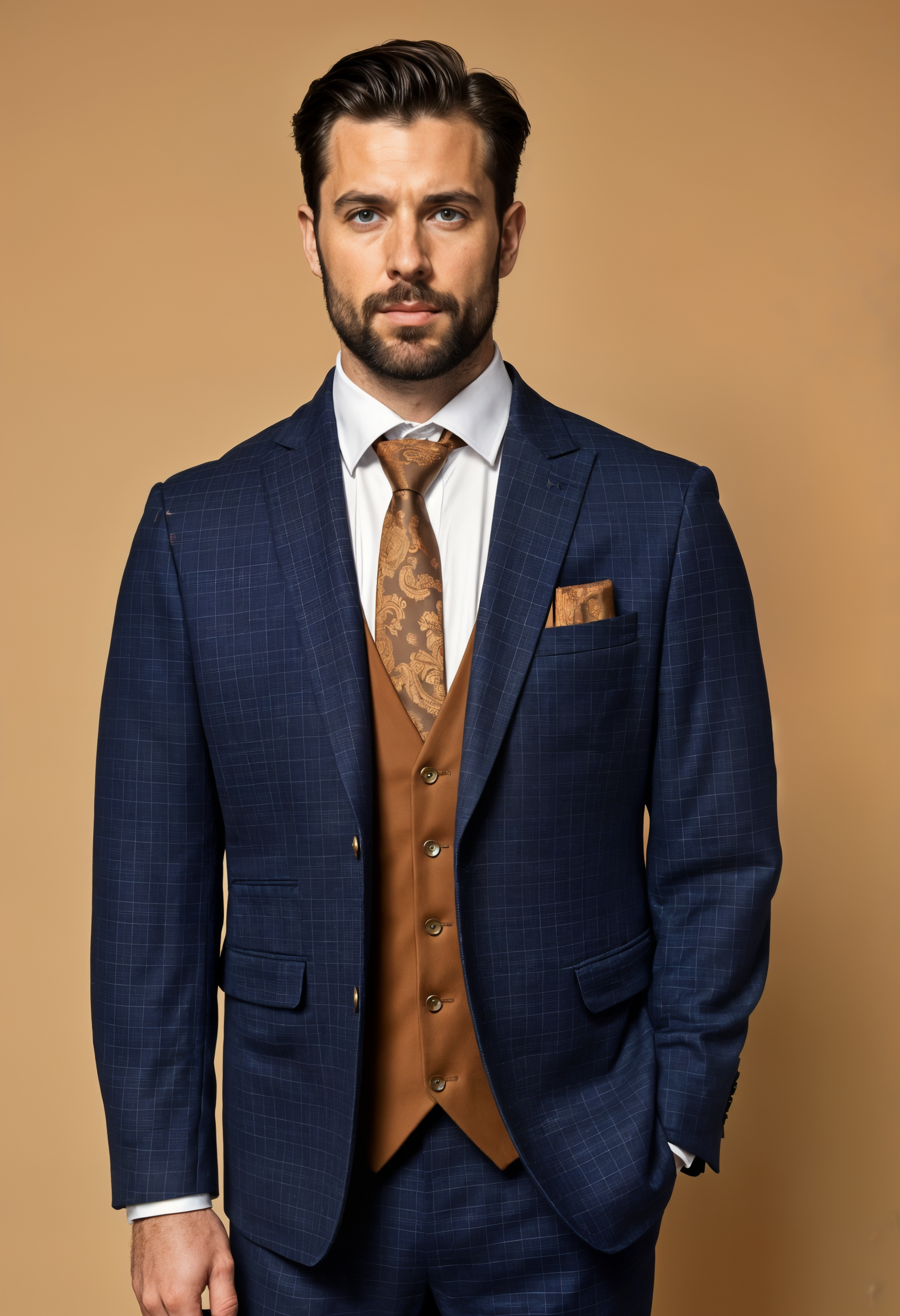 CASTLESON Phantom – Costume trois pièces pour hommes Navy/Tan Mix & Match