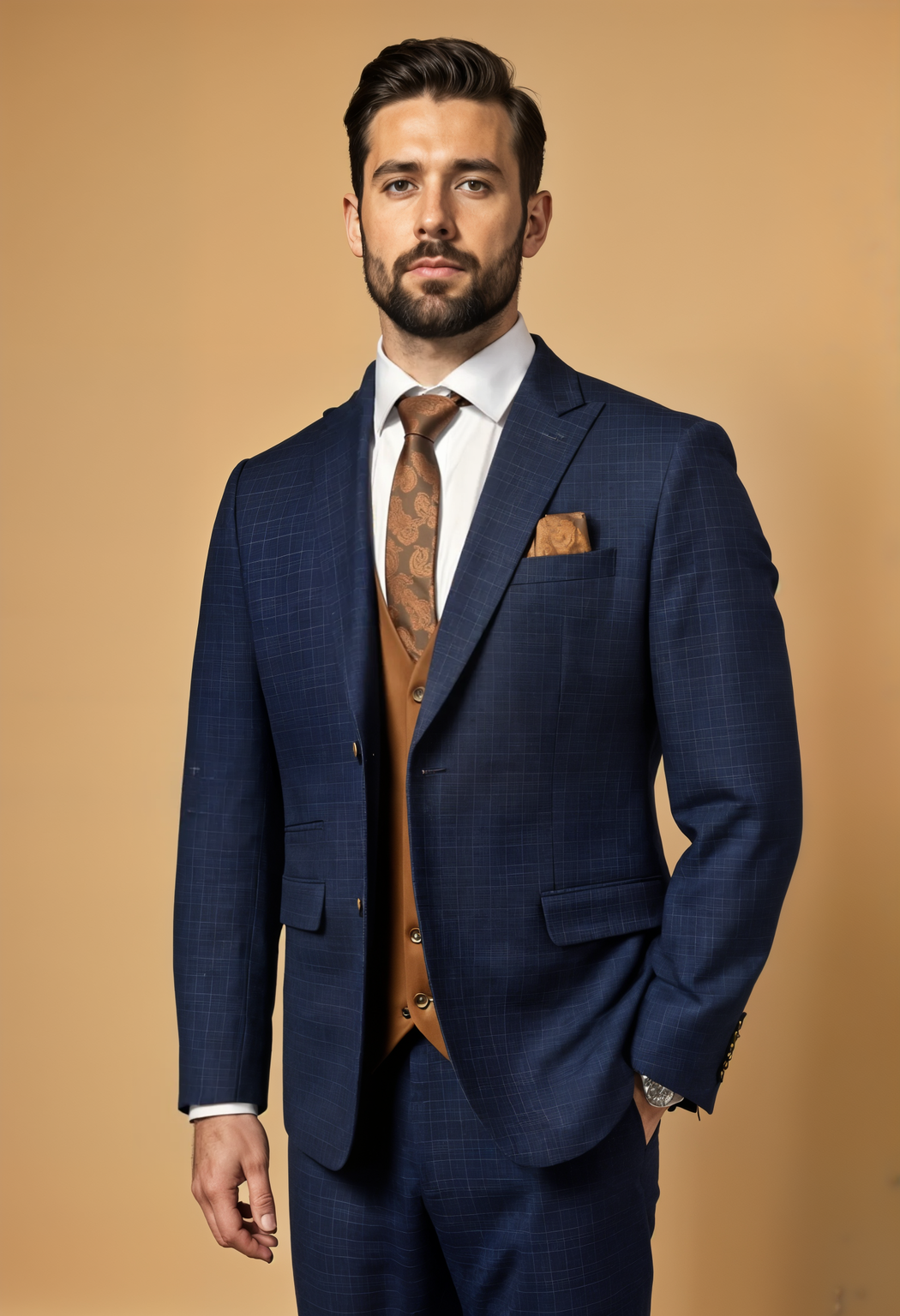 CASTLESON Phantom – Costume trois pièces pour hommes Navy/Tan Mix & Match