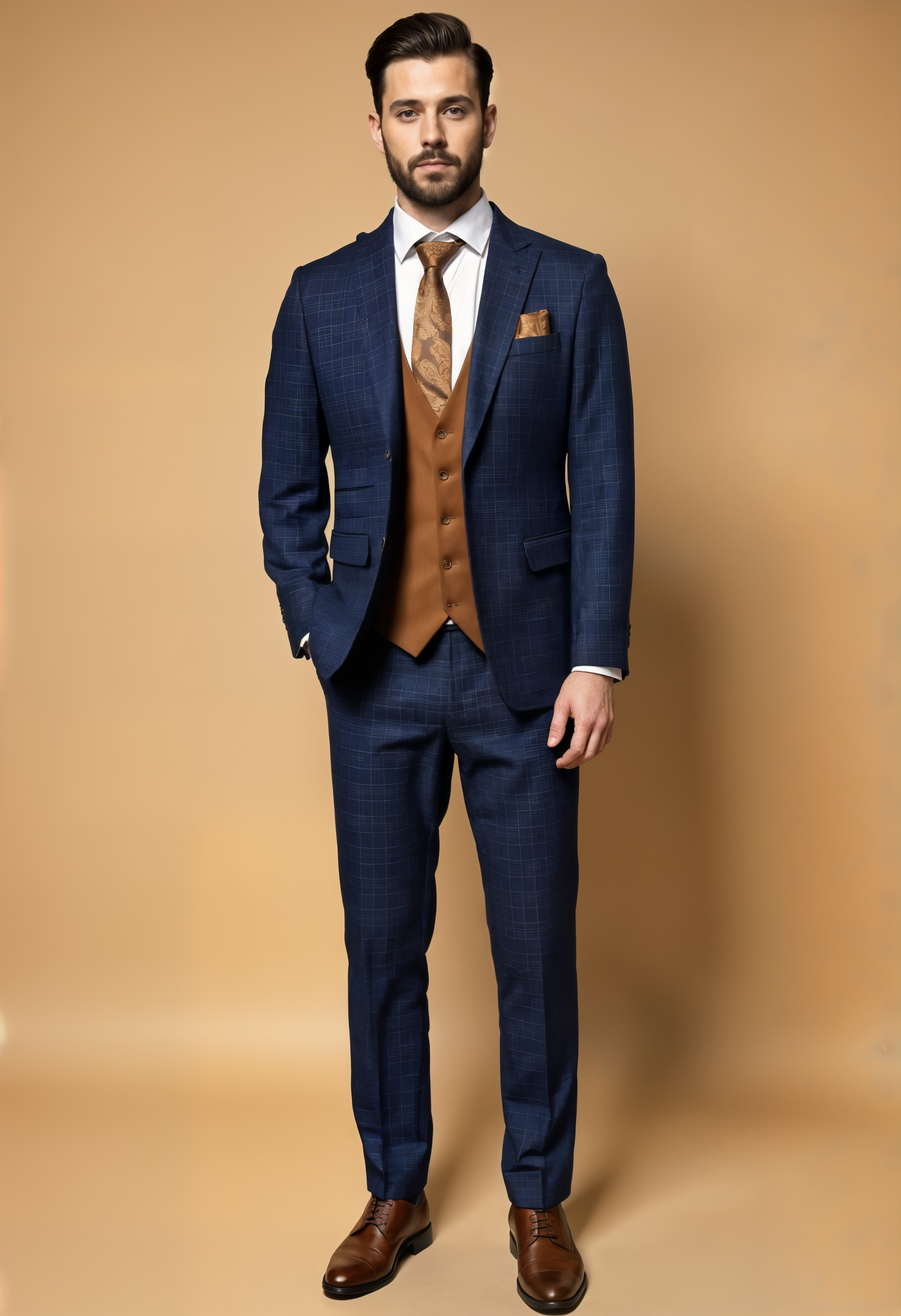 CASTLESON Phantom – Costume trois pièces pour hommes Navy/Tan Mix & Match