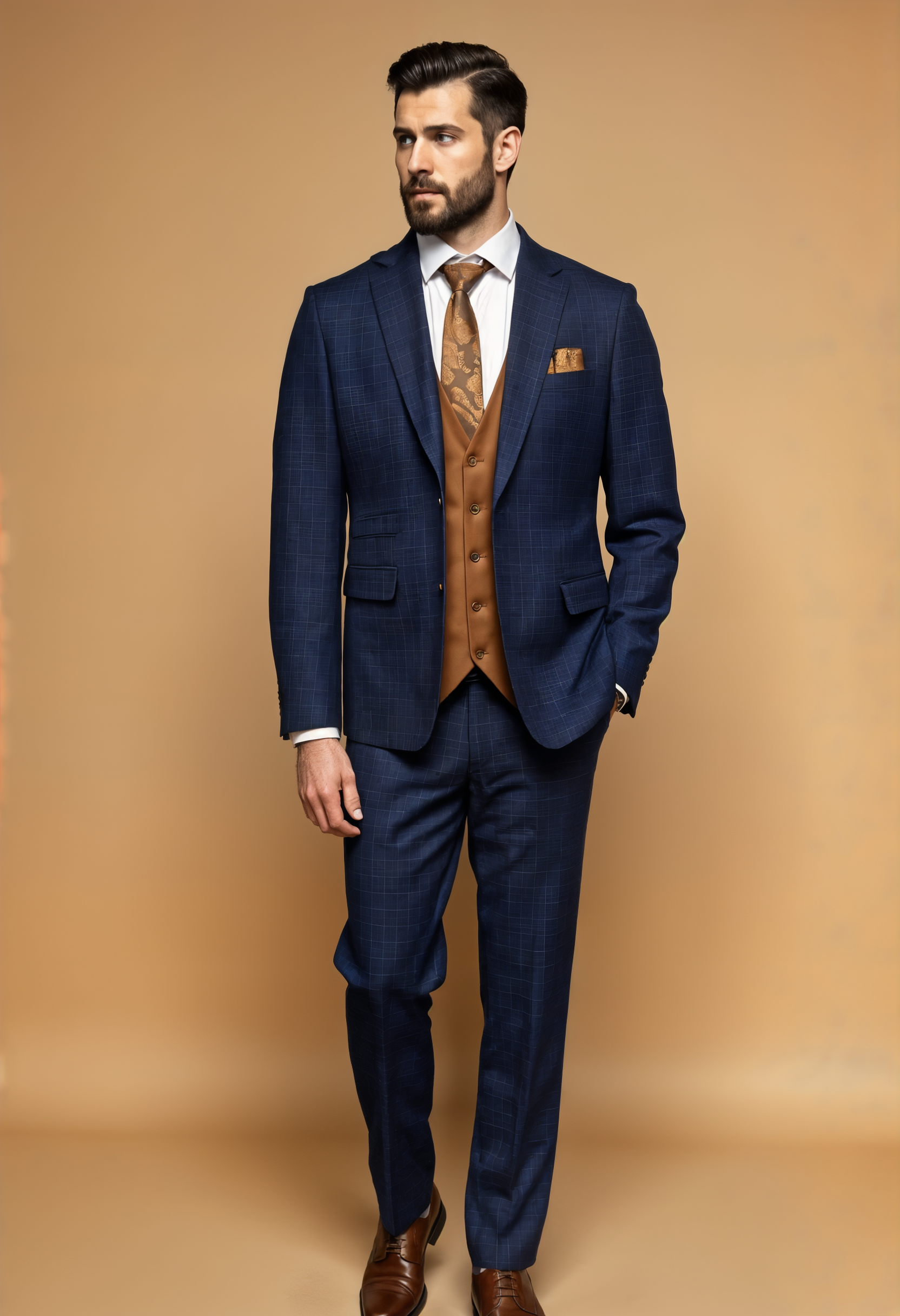 CASTLESON Phantom – Costume trois pièces pour hommes Navy/Tan Mix & Match