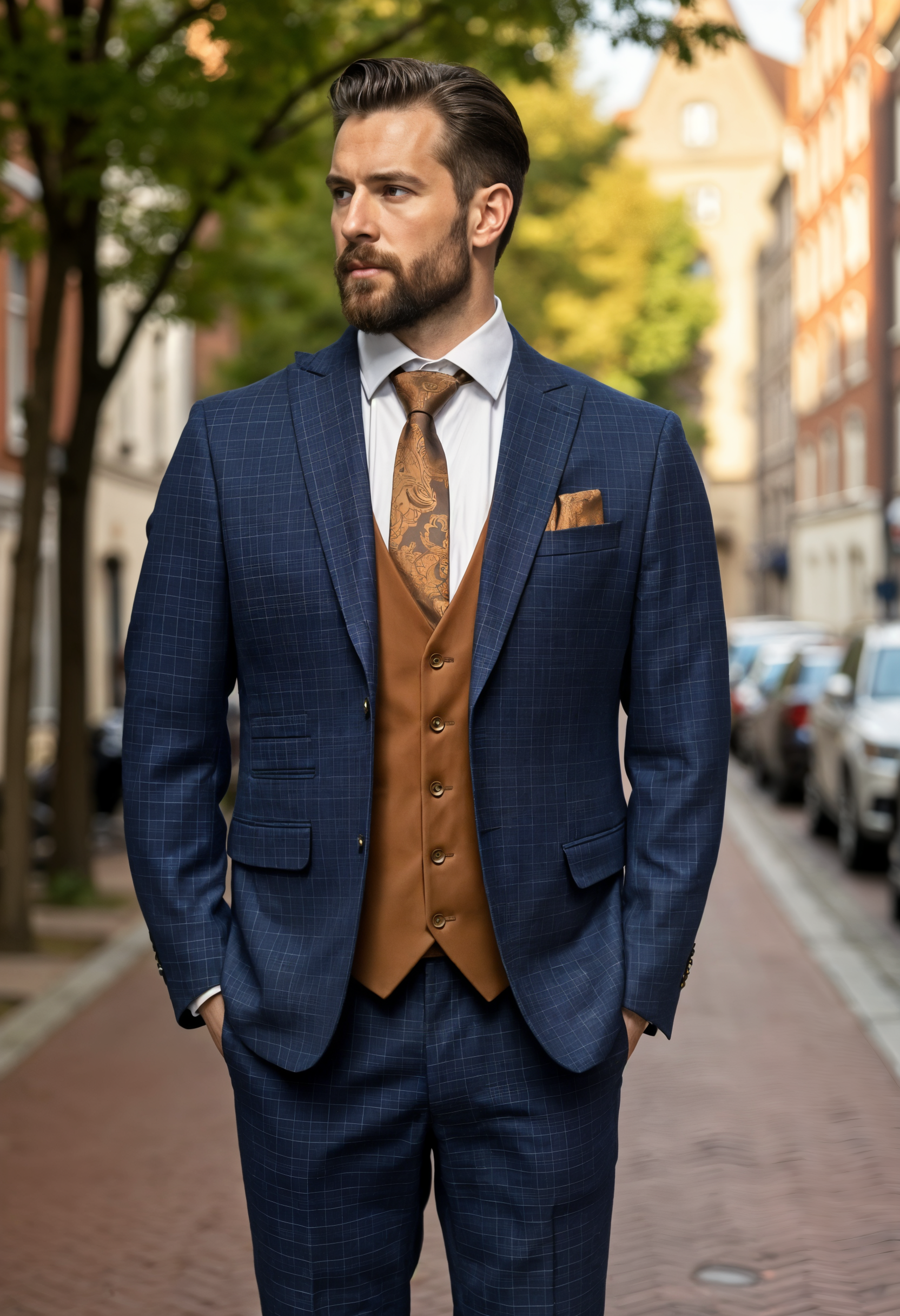 CASTLESON Phantom – Costume trois pièces pour hommes Navy/Tan Mix & Match