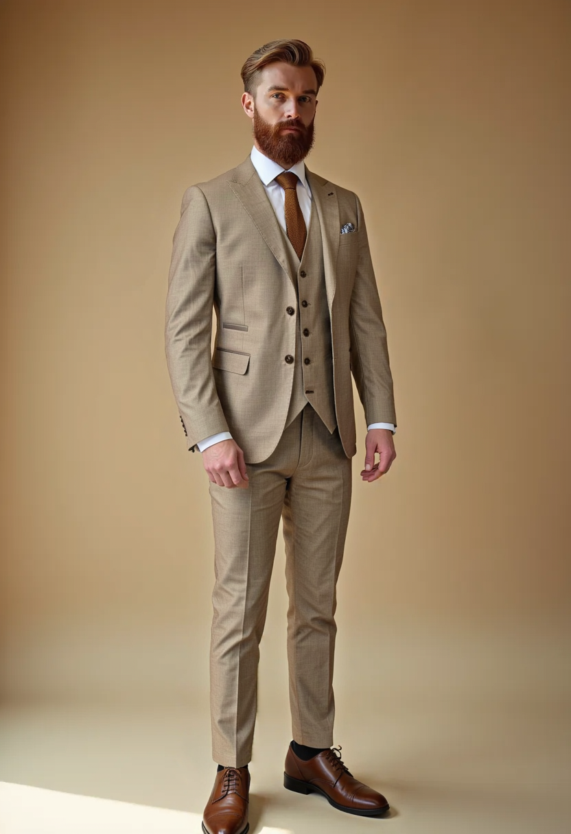 CASTLESON Major - Costume Trois Pièces Pour Hommes Beige