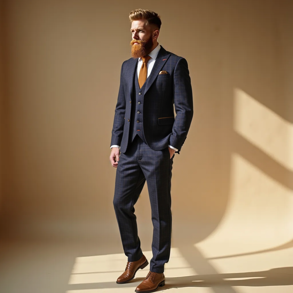 CASTLESON Admiral - Costume homme Check Marine