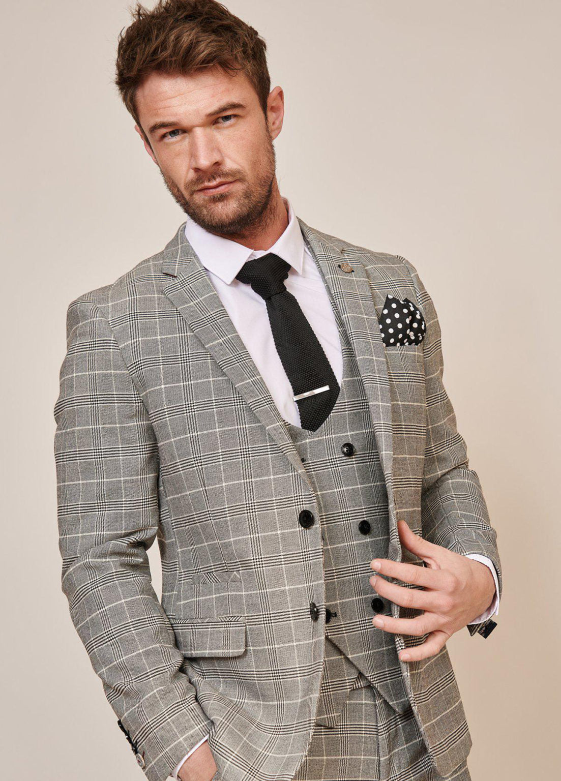 Costume Homme à Carreaux 3 Pièces - Ross Gris - Driedelig