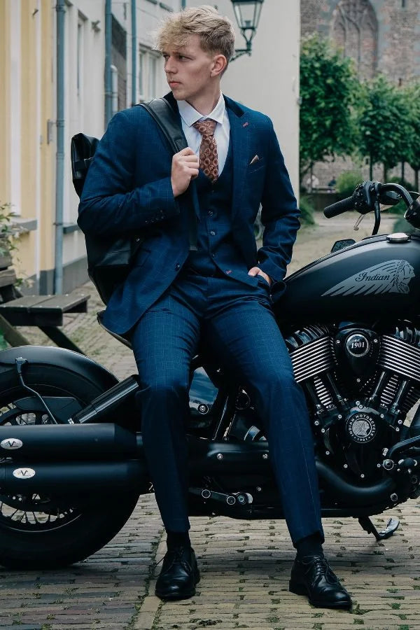 CASTLESON – Pantalon Corporal à Carreaux Bleu Marine