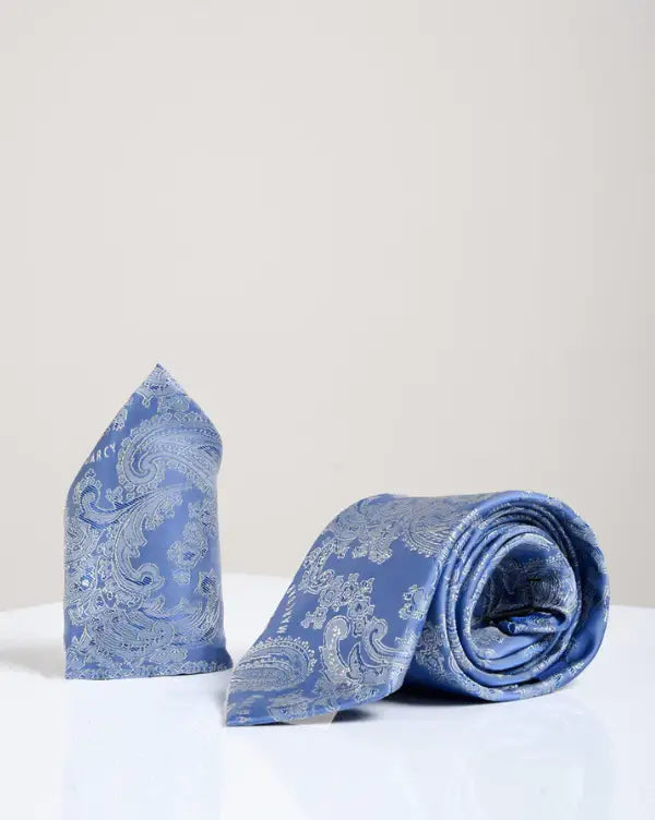 Set accessoire gentlemen bleu ciel Paisley avec cravate et pochette - Marc Darcy
