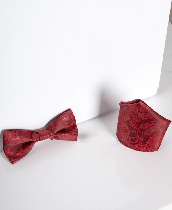 Ensemble Gentlemen Marc Darcy Red Paisley avec nœud papillon et pochette