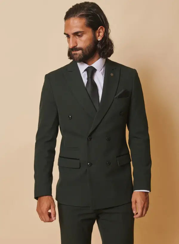 Costume pour homme à carreaux double boutonnage vert olive en 2 pièces - Costume Bromley Verts Olive DB