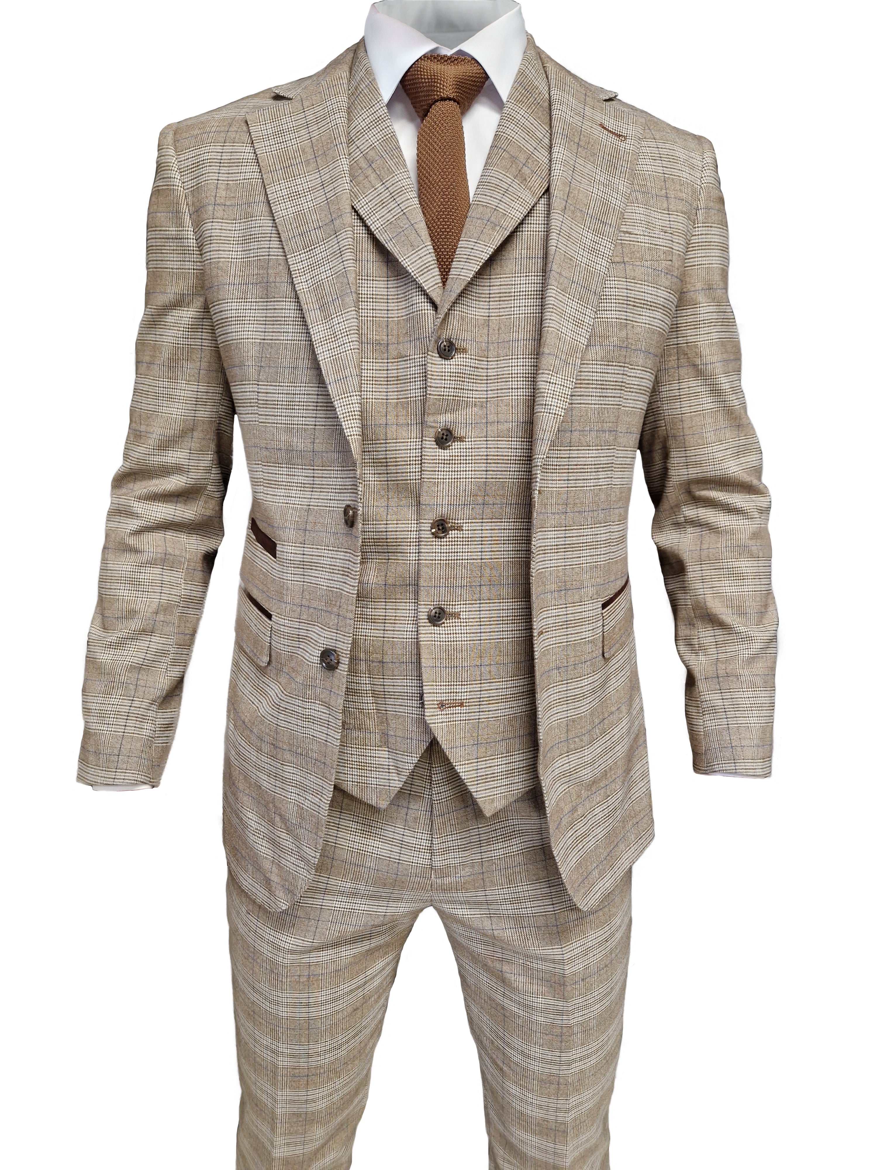 TAVERNY Captain - Costume pour homme à carreaux beige