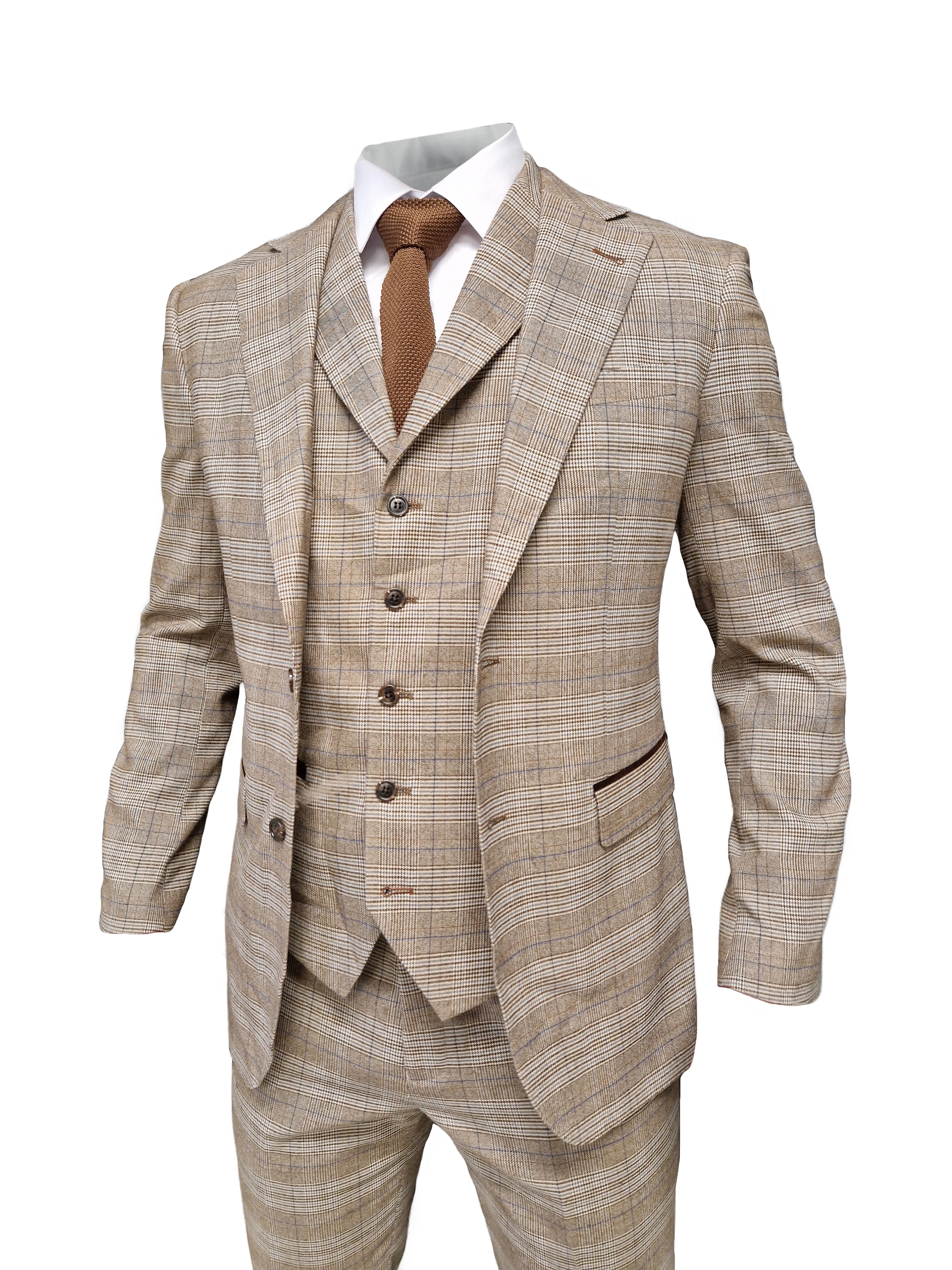 TAVERNY Captain - Costume pour homme à carreaux beige