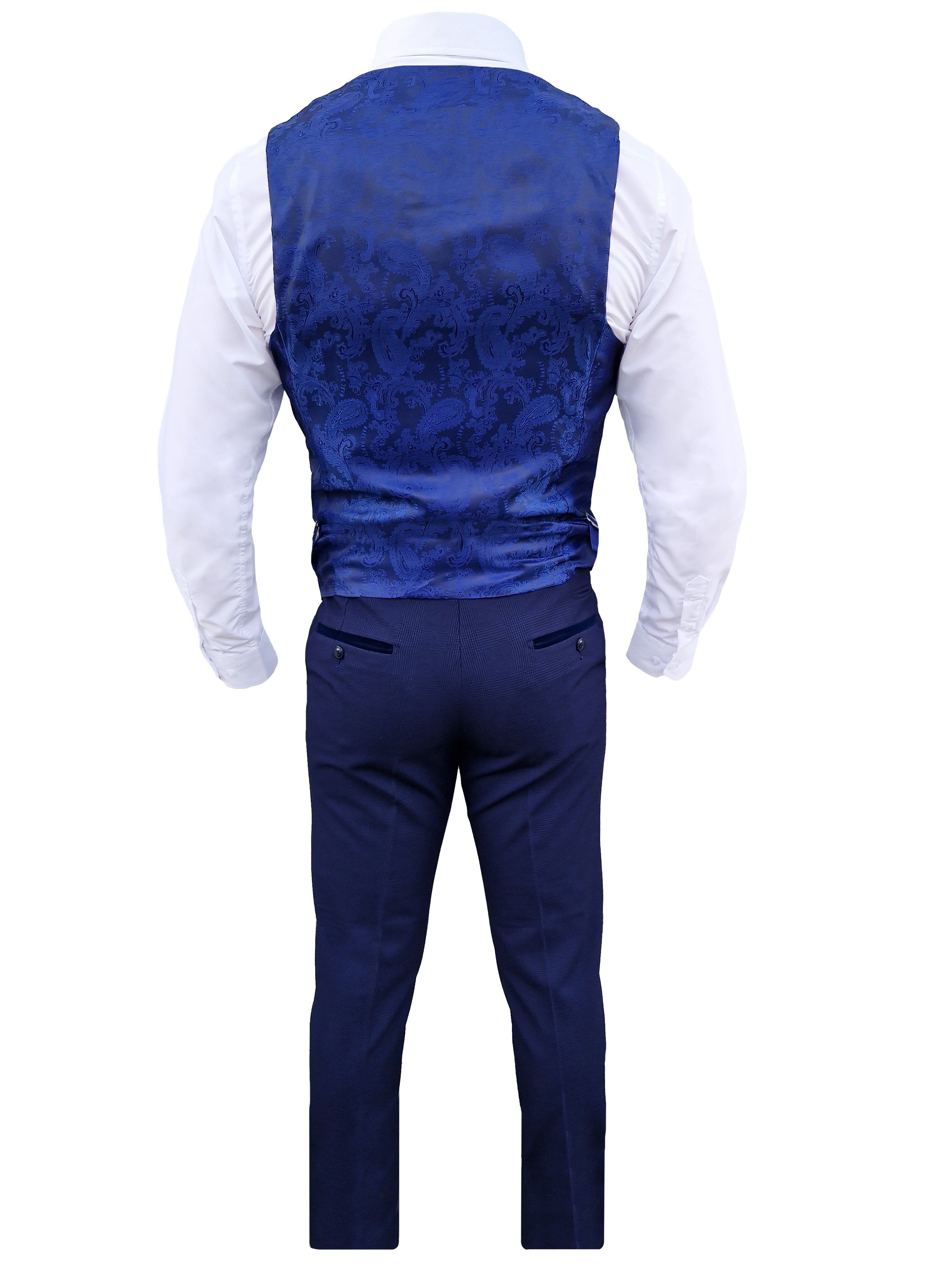 Costume pour homme à carreaux bleu foncé en 3 pièces