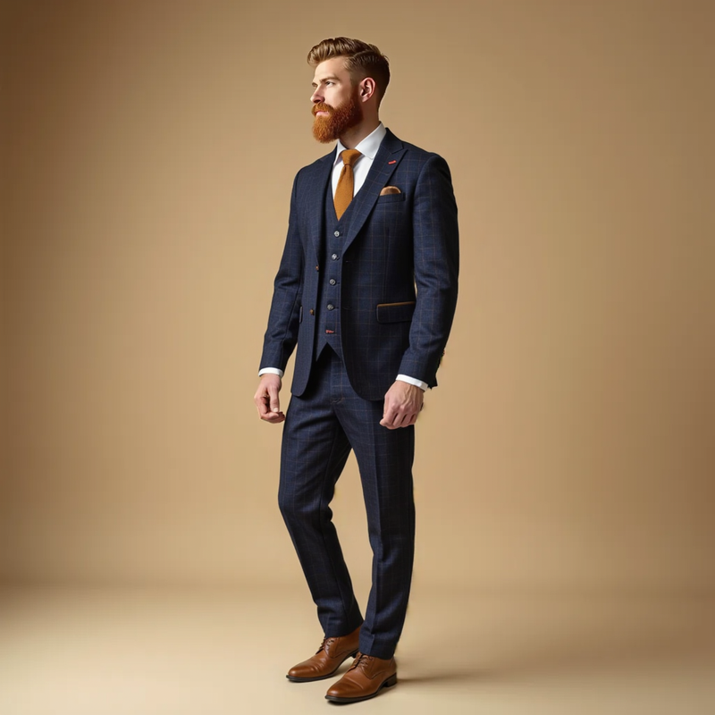 CASTLESON Admiral - Costume homme Check Marine