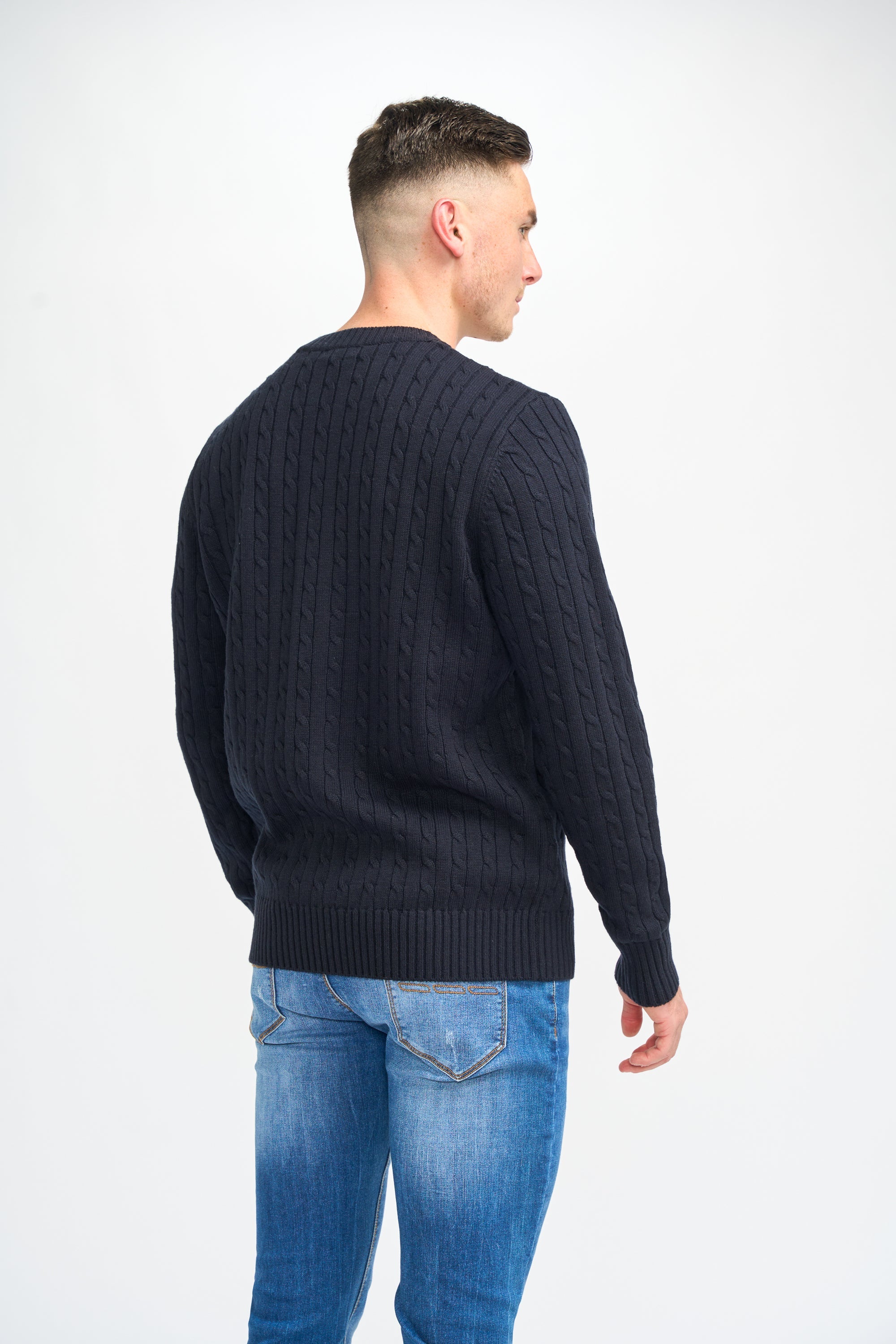 Cavani Foston Navy - Pull en laine à motifs en câble pour hommes