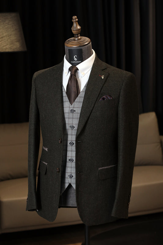 CASTLESON Chief - Costume homme en tweed olive Mix & Match