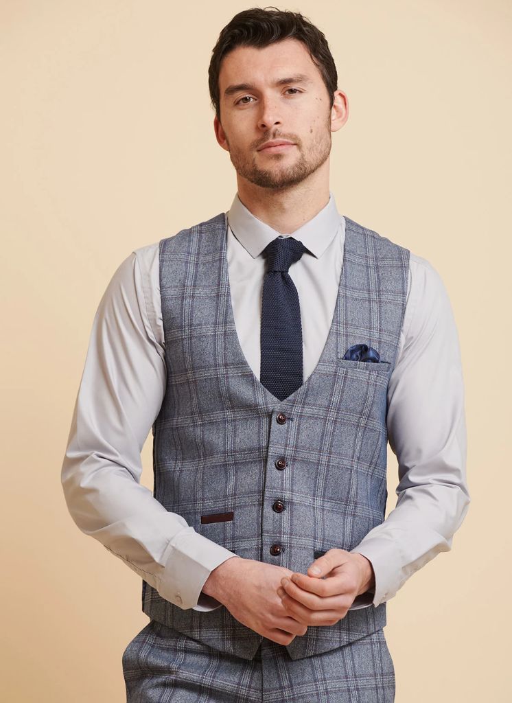 Marc Darcy - Gilet Abbott Bleu Tweed à Carreaux