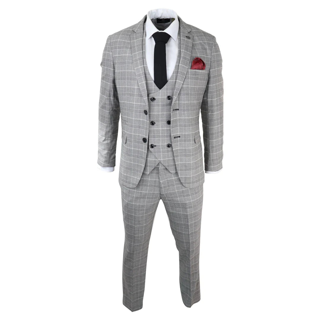 Costume Homme à Carreaux 3 Pièces - Ross Gris - Driedelig