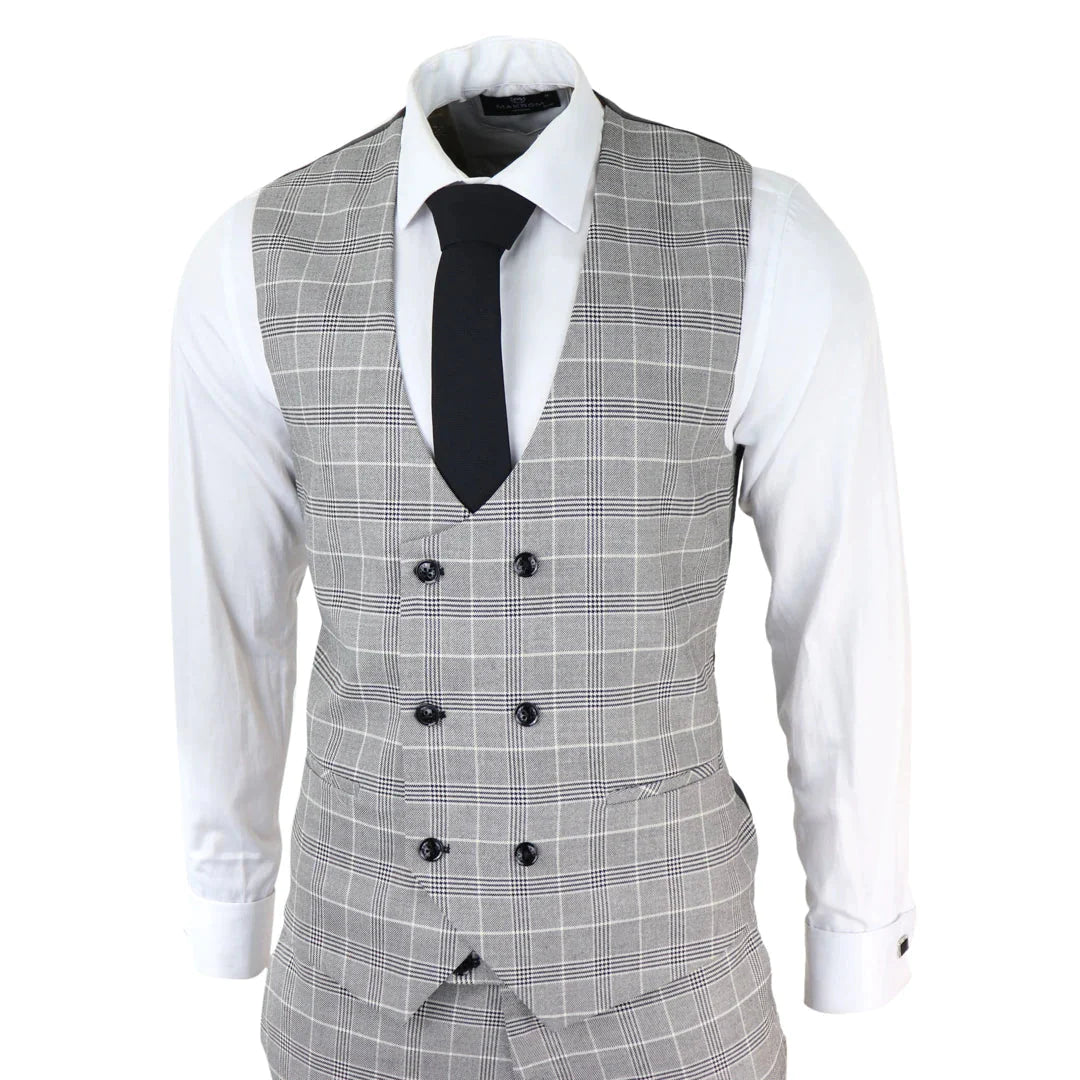 Costume Homme à Carreaux 3 Pièces - Ross Gris - Driedelig