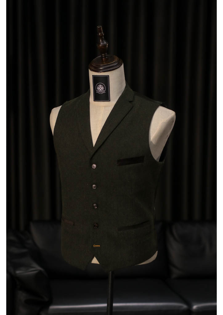 TAVERNY Chief - Costume pour hommes en tweed vert olive.