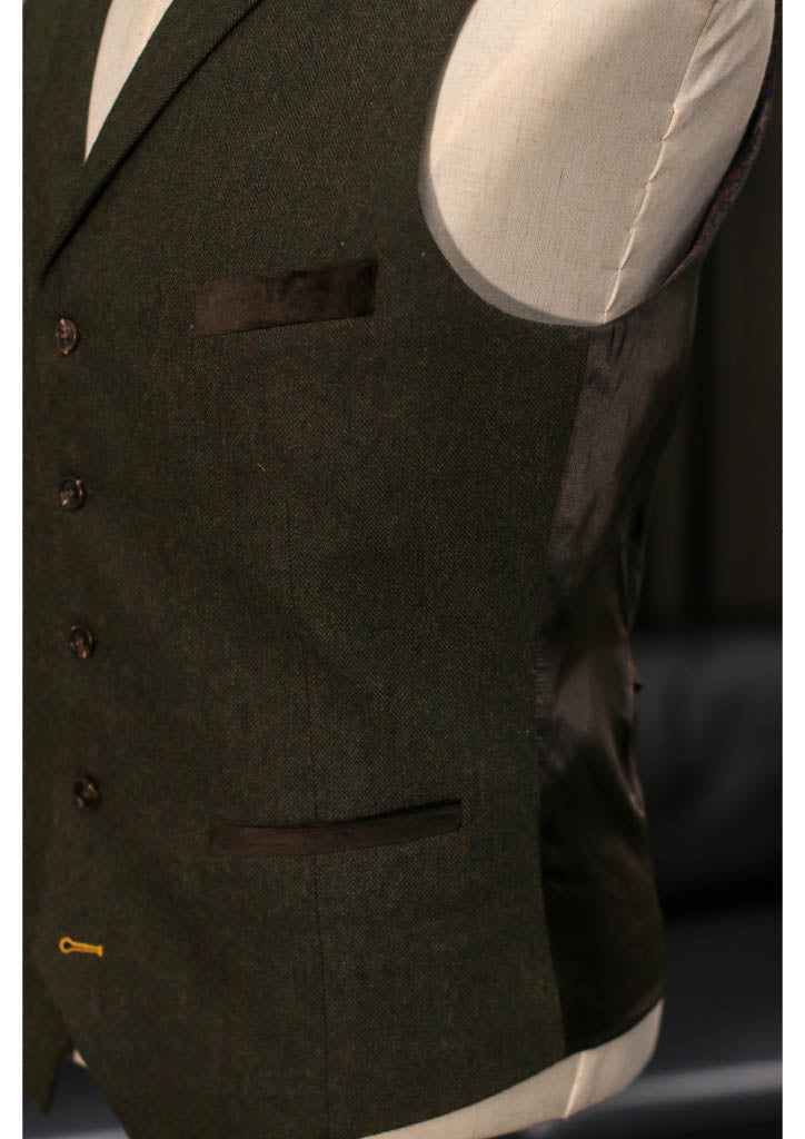 TAVERNY Chief - Costume pour hommes en tweed vert olive.