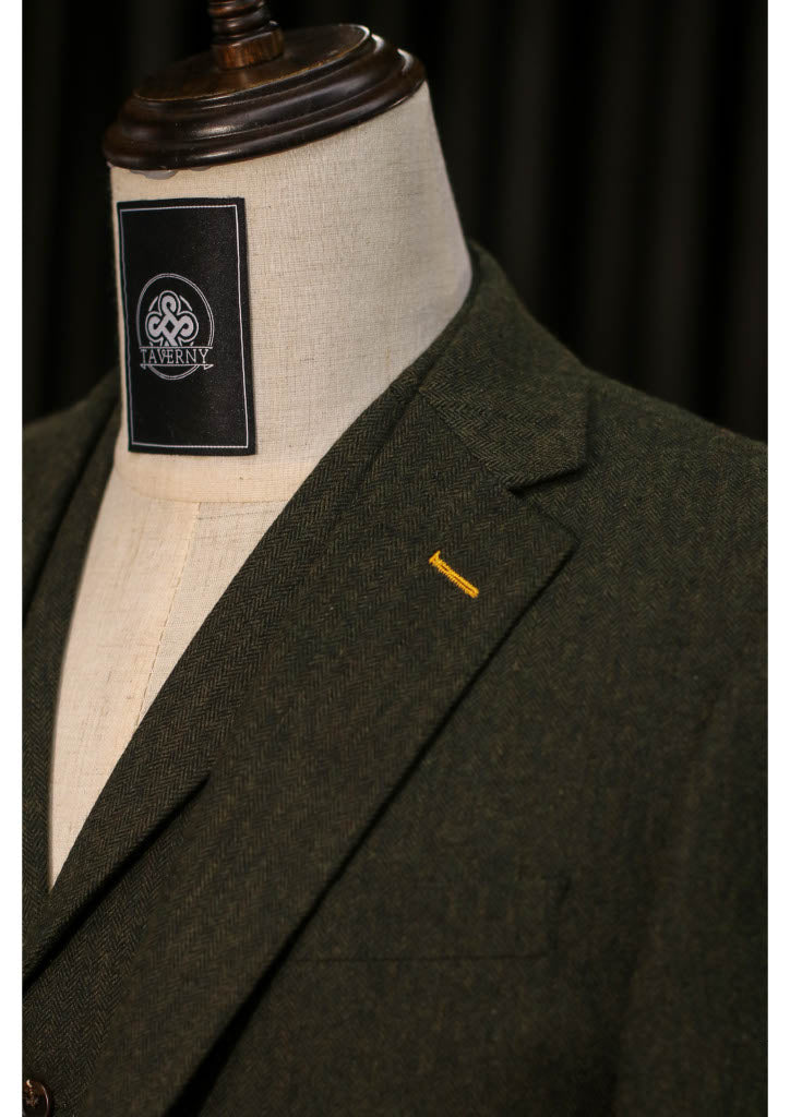 TAVERNY Chief - Costume pour hommes en tweed vert olive.