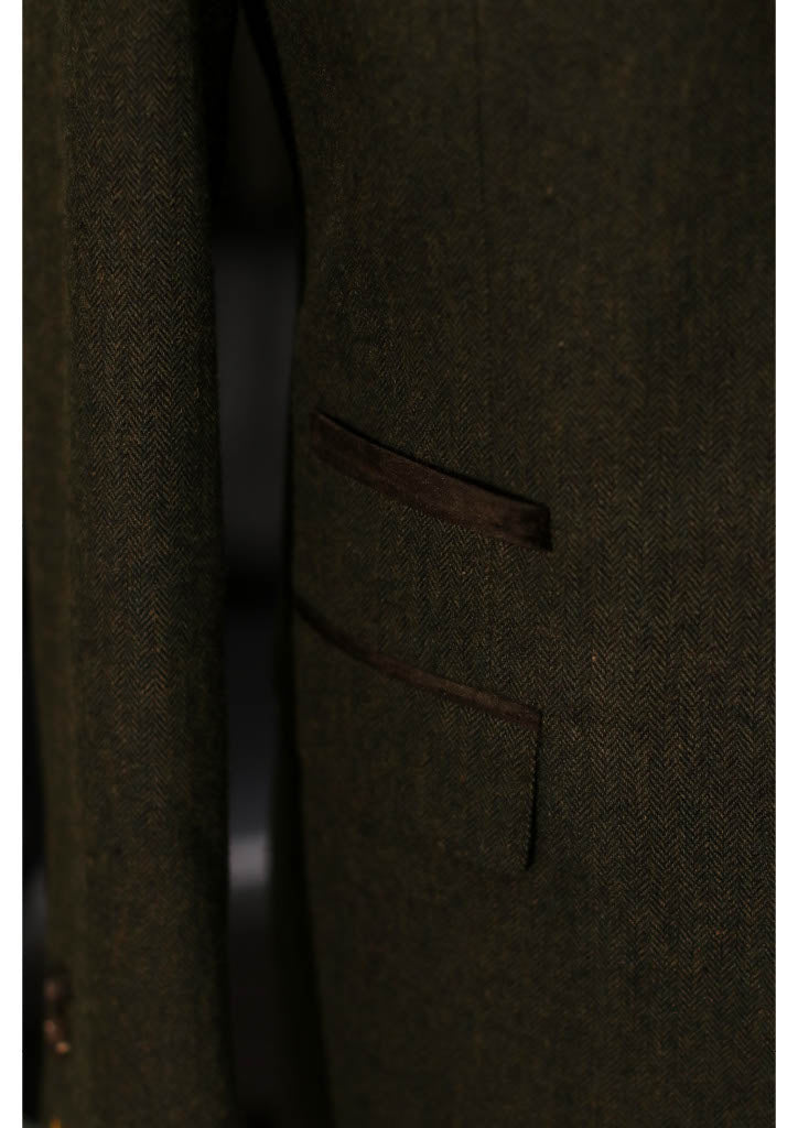 TAVERNY Chief - Costume pour hommes en tweed vert olive.