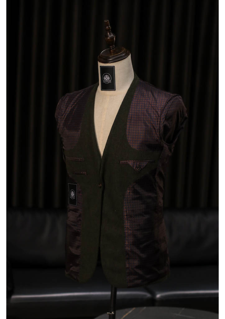 TAVERNY Chief - Costume pour hommes en tweed vert olive.