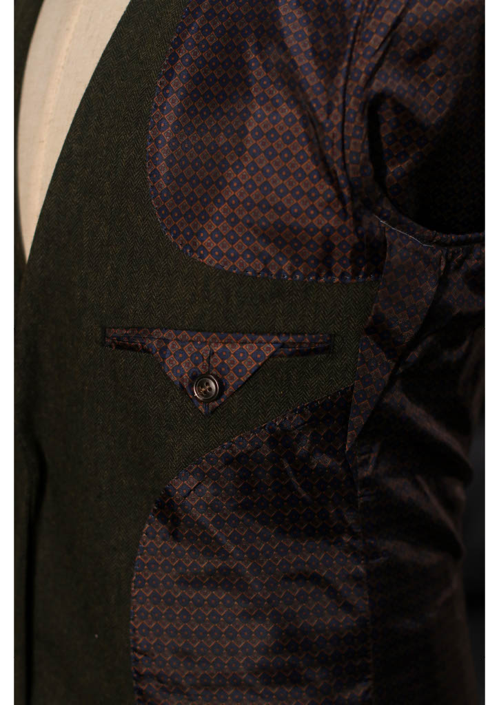 TAVERNY Chief - Costume pour hommes en tweed vert olive.