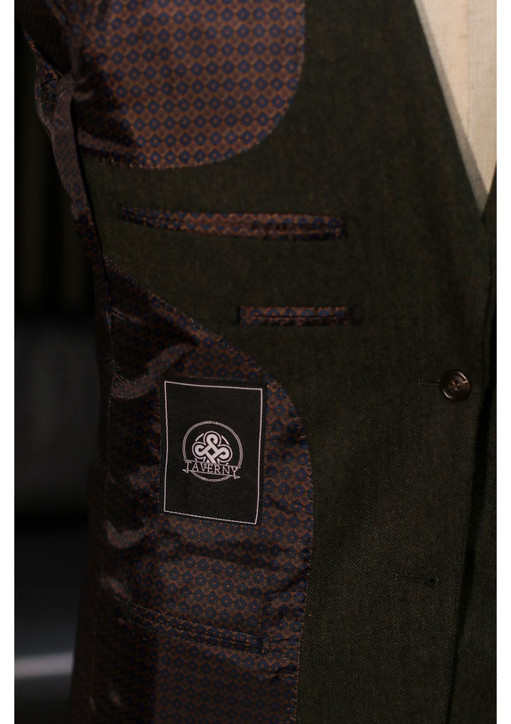 TAVERNY Chief - Costume pour hommes en tweed vert olive.