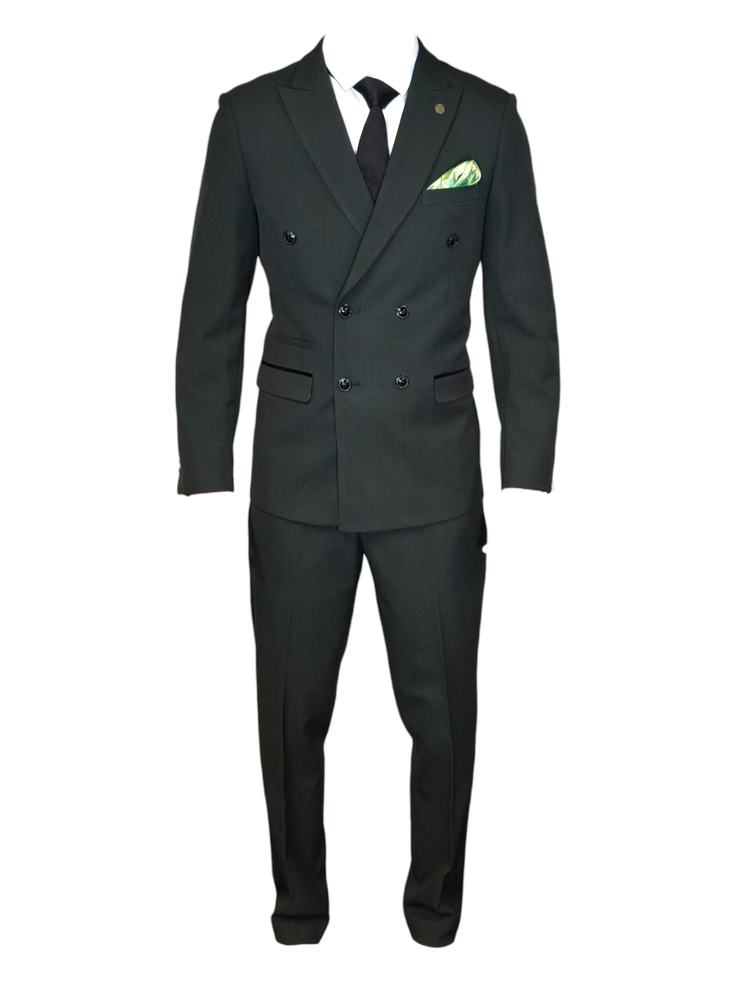 Costume pour homme à carreaux double boutonnage vert olive en 2 pièces - Costume Bromley Verts Olive