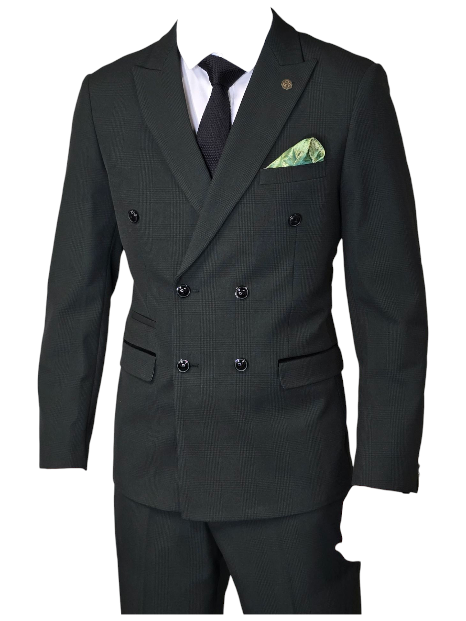 Costume pour homme à carreaux double boutonnage vert olive en 2 pièces - Costume Bromley Verts Olive DB