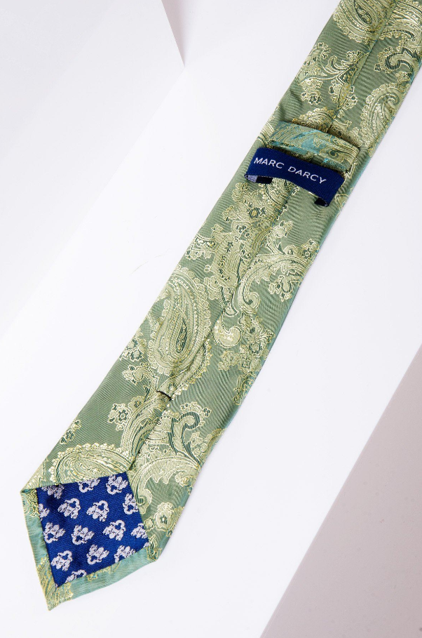 Ensemble Gentlemen Marc Darcy Green Paisley cravate & mouchoir de poche