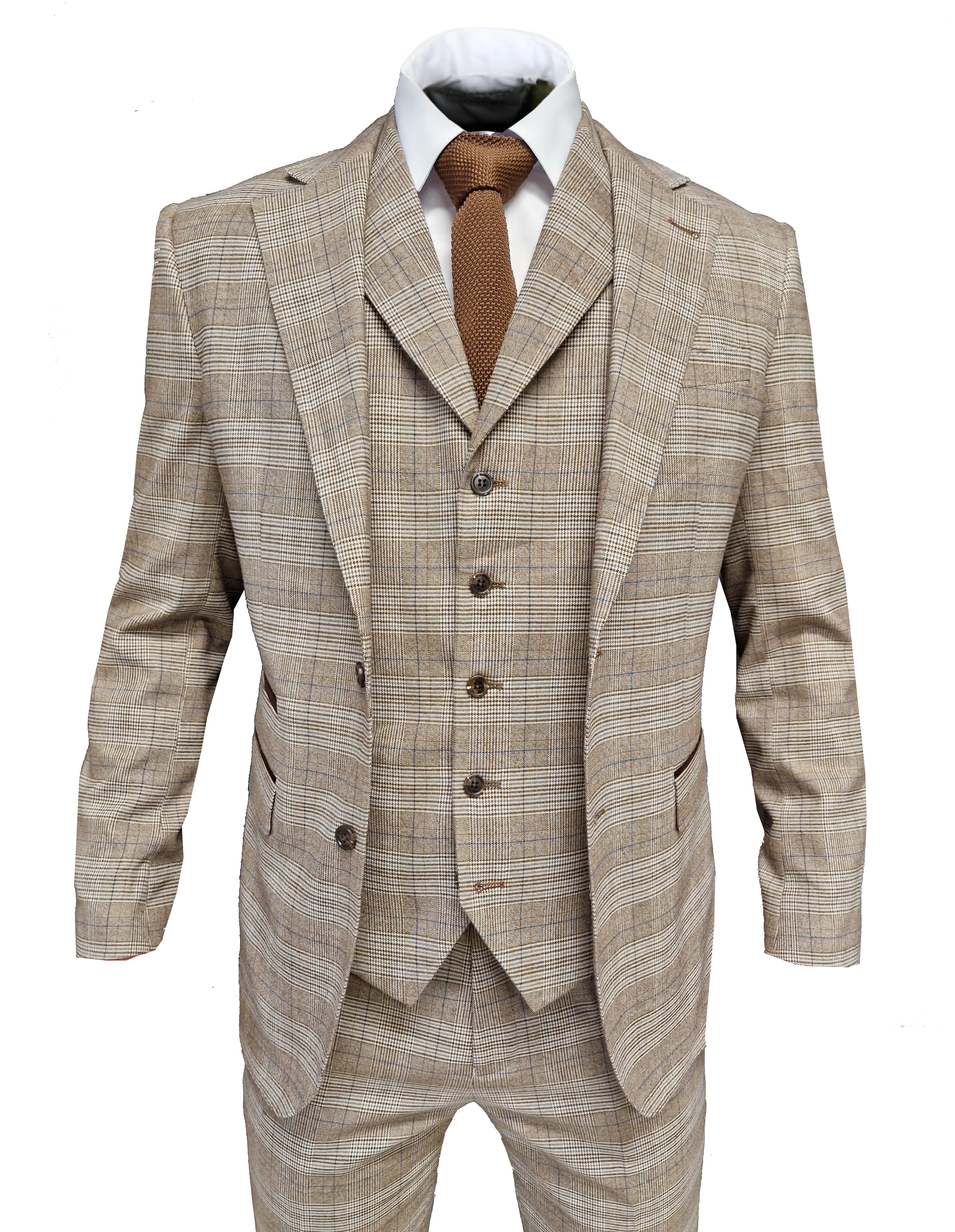 TAVERNY Captain - Costume pour homme à carreaux beige