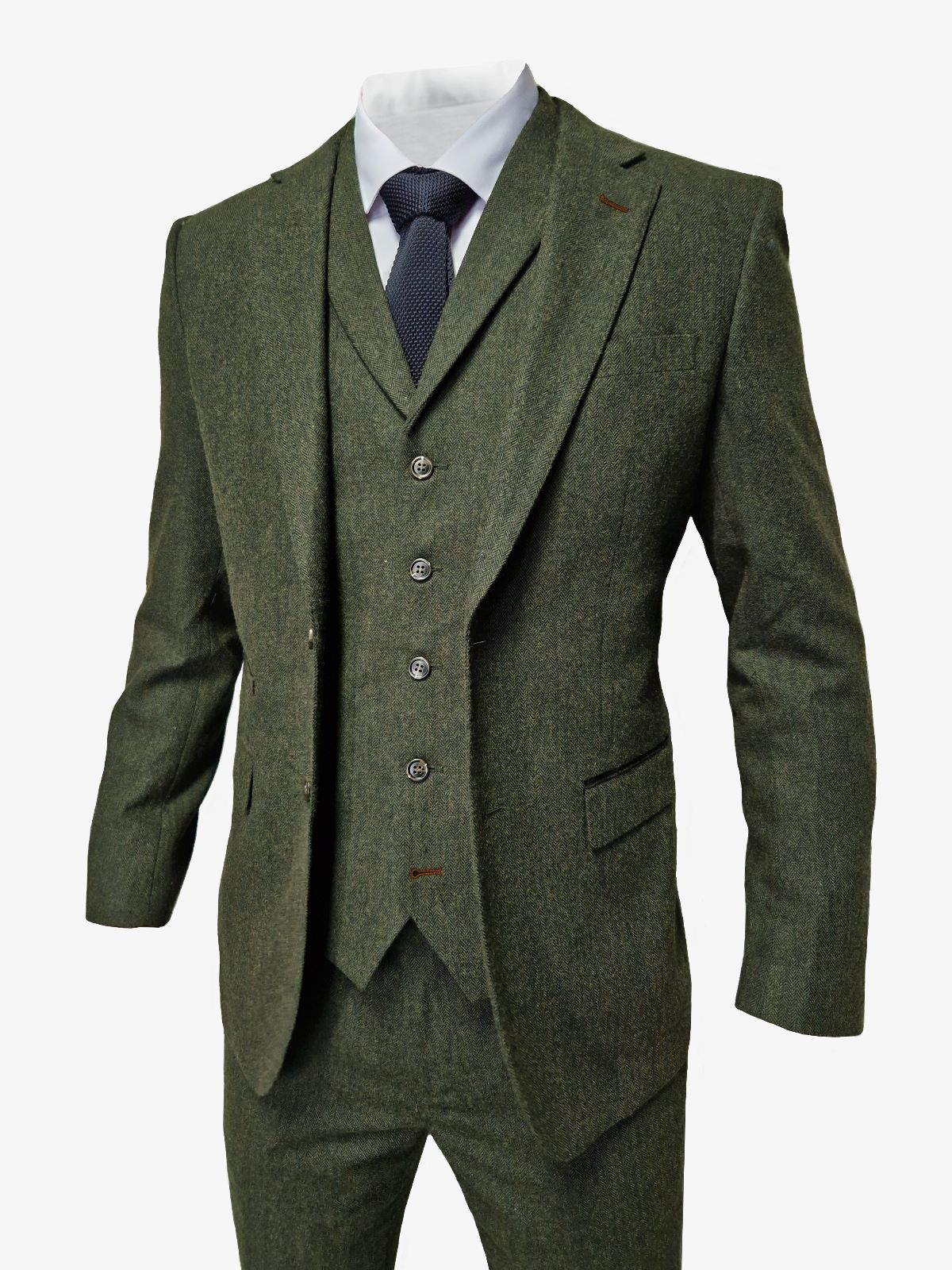 TAVERNY Chief - Costume pour hommes en tweed vert olive.