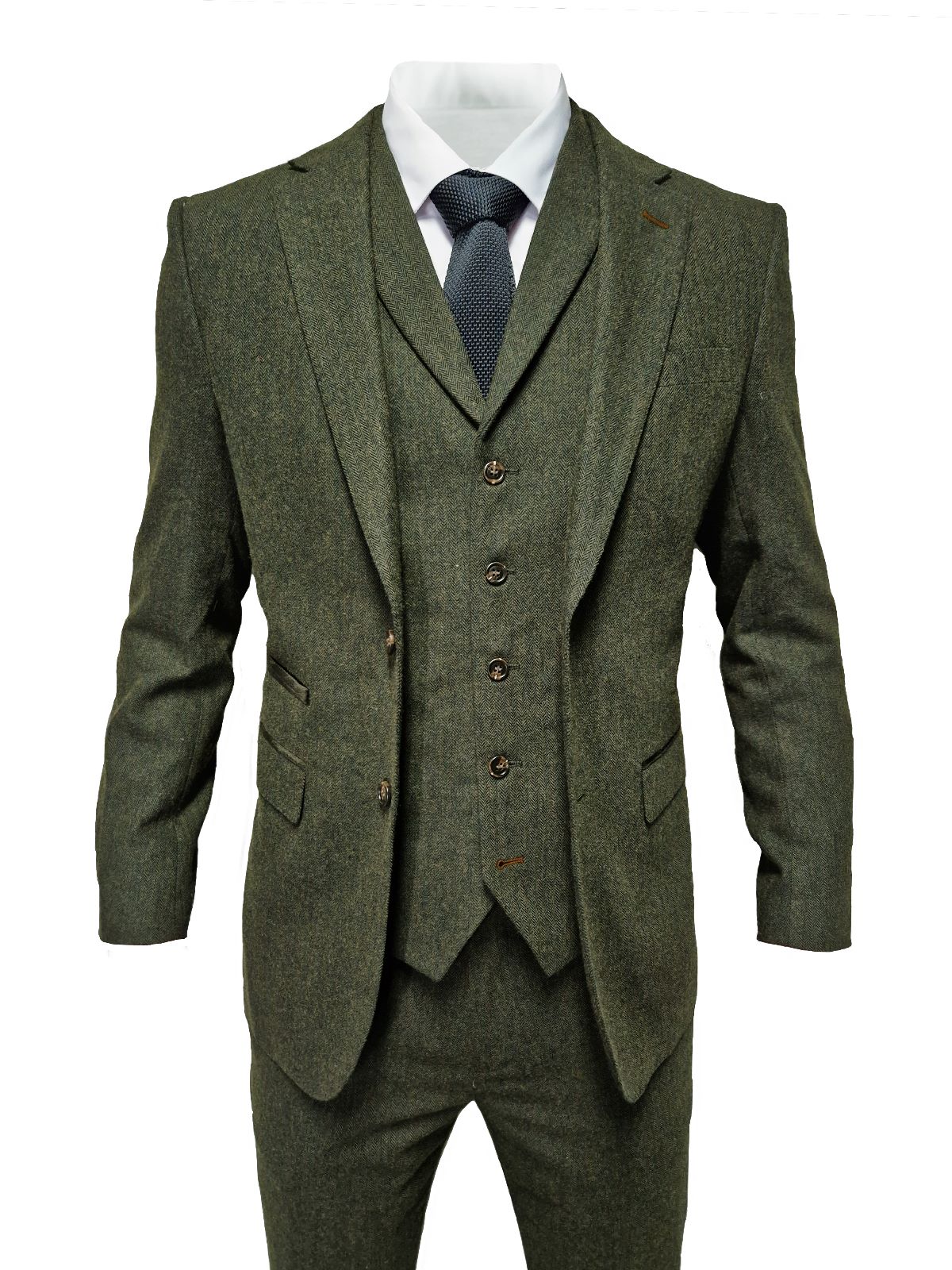 TAVERNY Chief - Costume pour hommes en tweed vert olive.