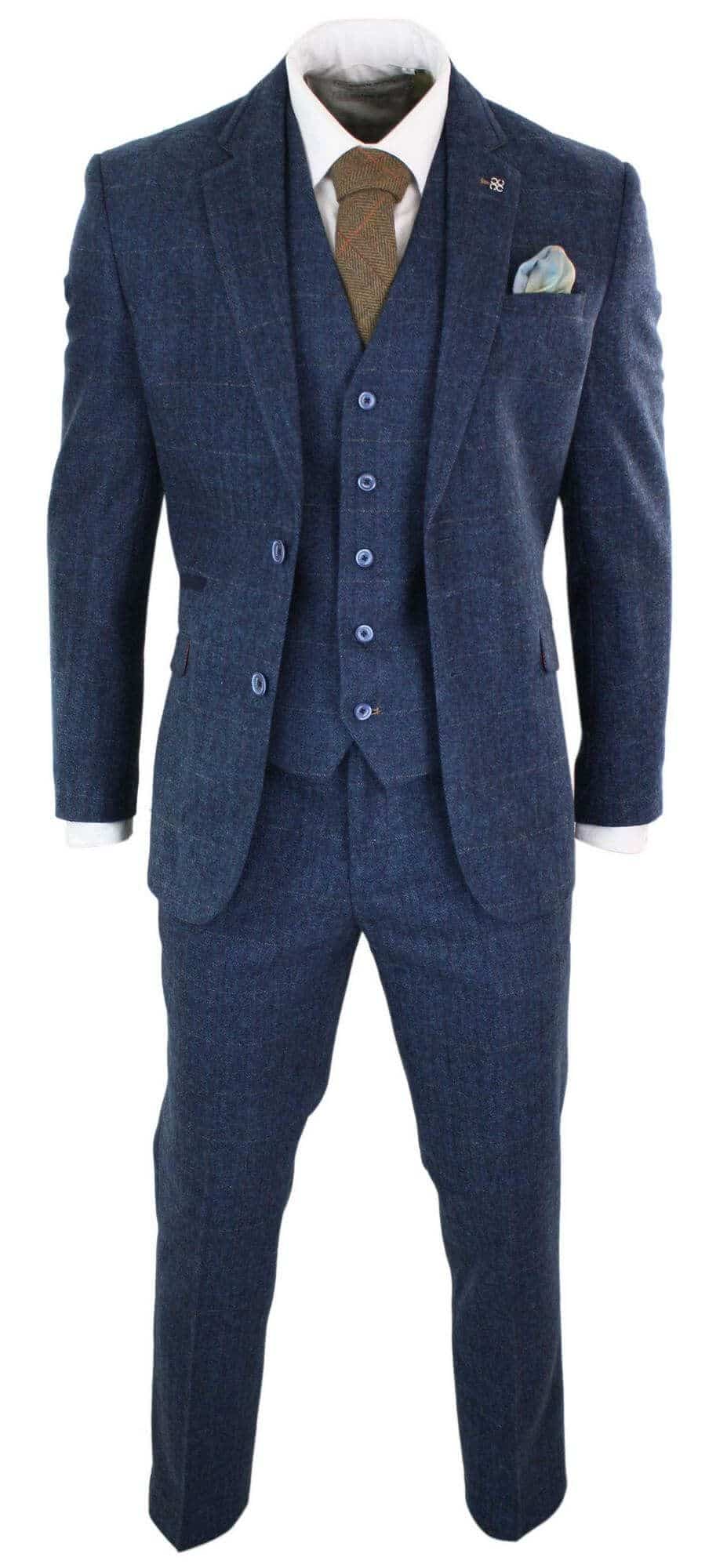 Costume tweed Carnegi trois pièces bleu marine style Peaky