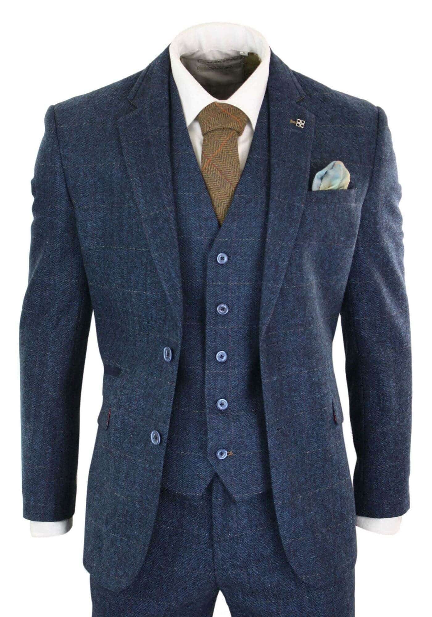 Costume tweed Carnegi trois pièces bleu marine style Peaky