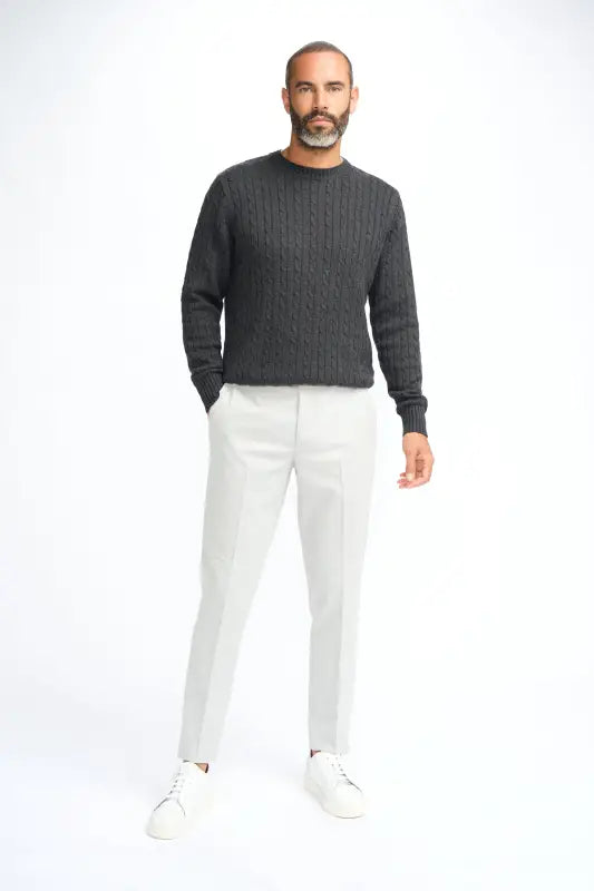 Cavani Foston Navy - Pull en laine à motifs en câble