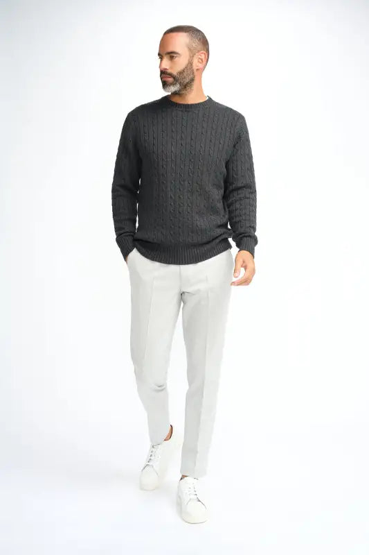 Cavani Foston Navy - Pull en laine à motifs en câble