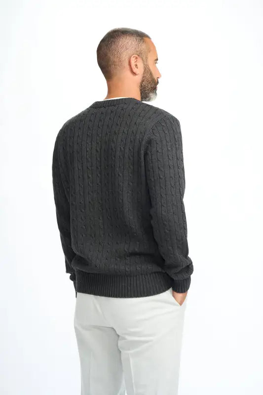 Cavani Foston Navy - Pull en laine à motifs en câble